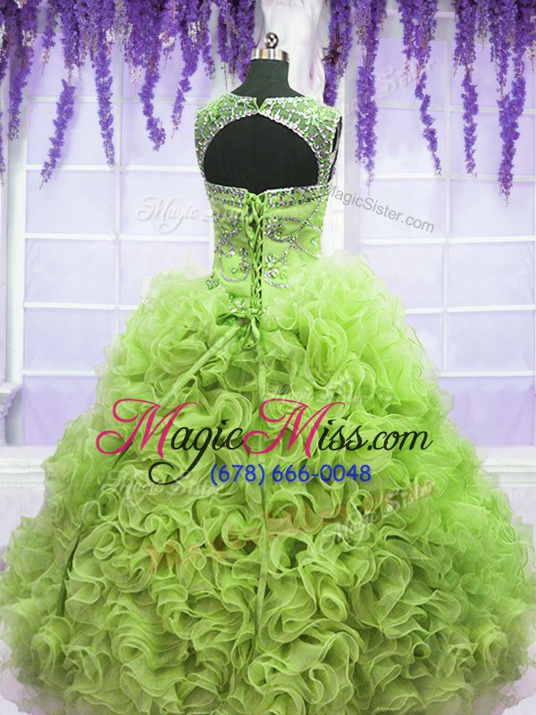 wholesale discount scoop sleeveless floor length beading and ruffles lace up quinceanera gown