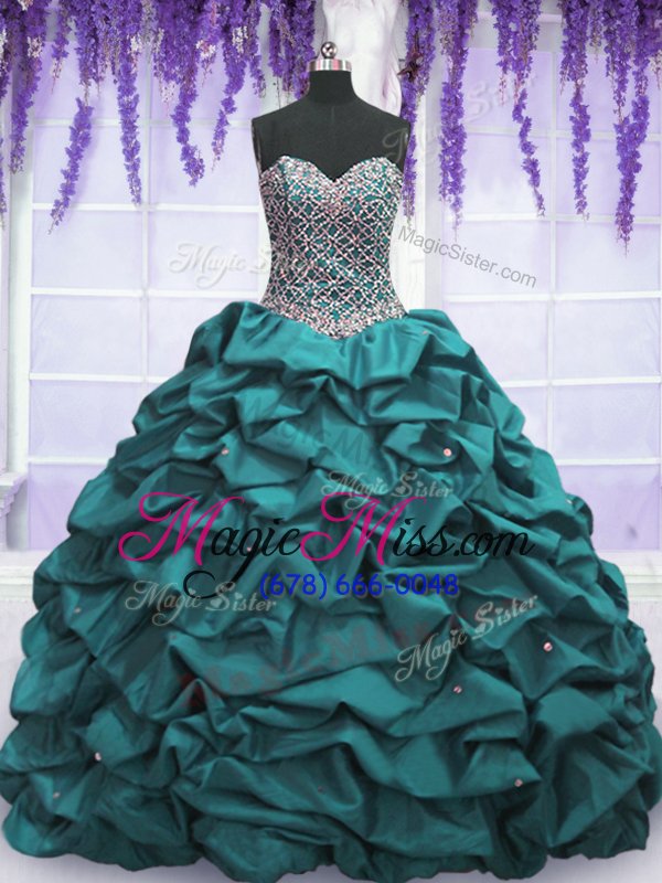 wholesale traditional teal sleeveless floor length beading and sequins and pick ups lace up sweet 16 dress