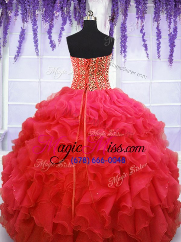 wholesale unique sweetheart sleeveless organza 15th birthday dress beading and ruffles lace up