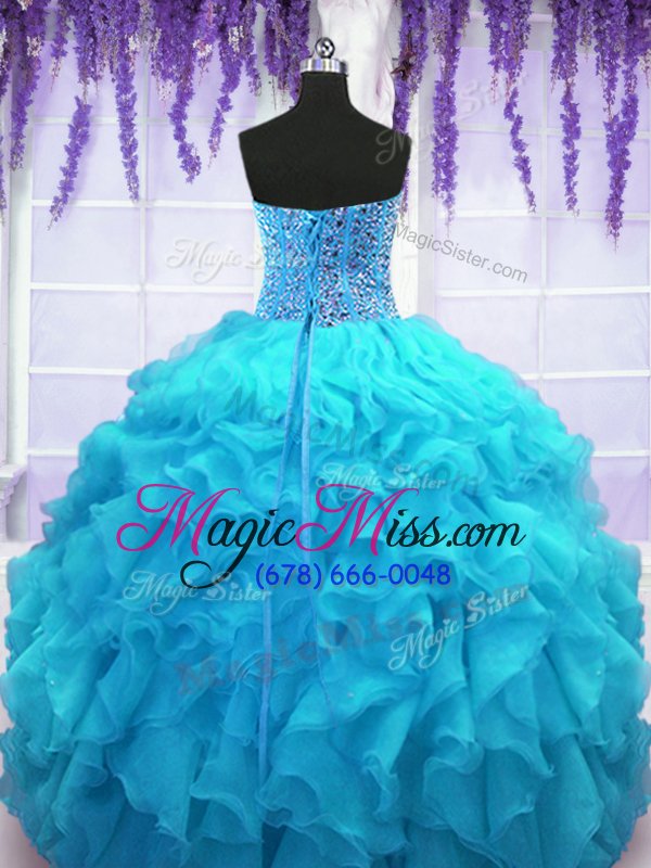 wholesale fabulous baby blue organza lace up quinceanera dresses sleeveless floor length beading and ruffles