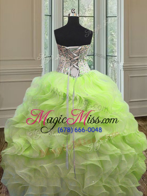 wholesale enchanting yellow green sweetheart lace up beading and ruffles 15th birthday dress sleeveless
