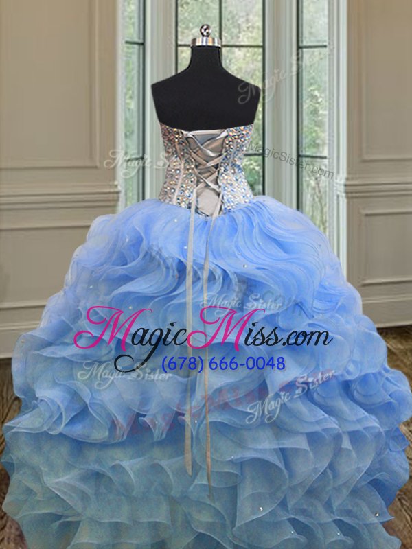 wholesale admirable blue sweetheart lace up beading and ruffles quinceanera dress sleeveless