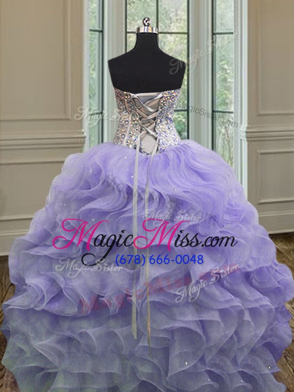 wholesale decent lavender organza lace up sweet 16 dress sleeveless floor length beading and ruffles