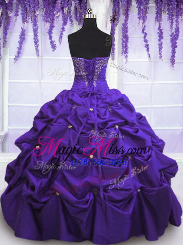 wholesale sleeveless beading and pick ups lace up ball gown prom dress