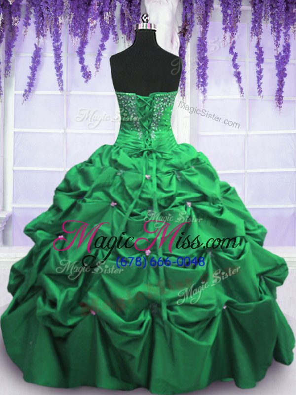 wholesale clearance green sweetheart lace up beading and pick ups quince ball gowns sleeveless