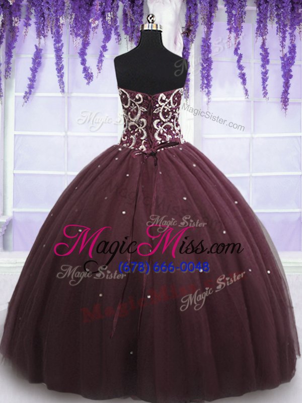 wholesale colorful dark purple lace up 15 quinceanera dress beading and appliques sleeveless floor length