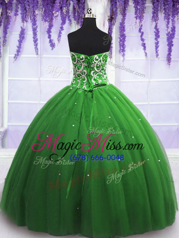 wholesale green lace up sweetheart beading quinceanera gowns tulle sleeveless