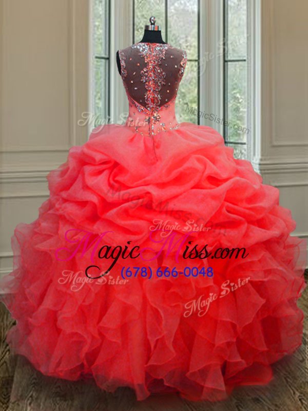 wholesale customized coral red quinceanera dresses military ball and sweet 16 and quinceanera and for with beading and ruffles straps sleeveless zipper
