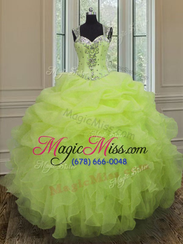 wholesale super straps straps floor length ball gowns sleeveless yellow green quince ball gowns zipper
