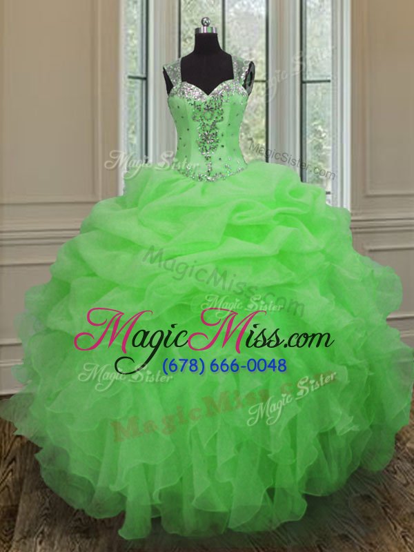 wholesale edgy straps neckline beading and ruffles ball gown prom dress sleeveless zipper