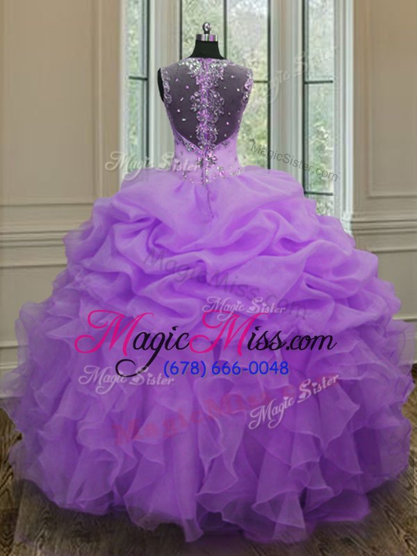 wholesale beauteous ball gowns quince ball gowns lavender straps organza sleeveless floor length zipper