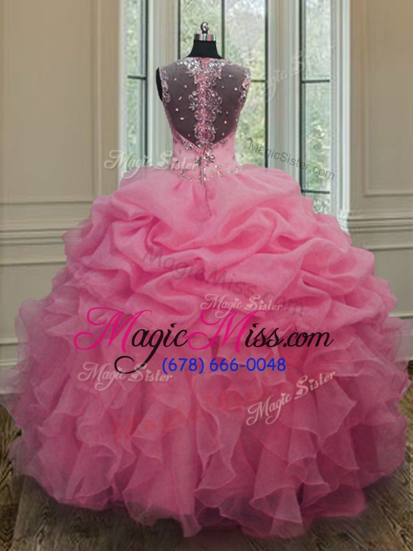 wholesale glamorous organza straps sleeveless zipper beading and ruffles sweet 16 dress in baby pink