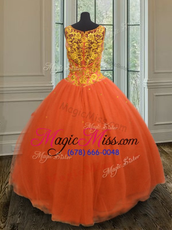 wholesale graceful orange v-neck zipper beading quince ball gowns sleeveless