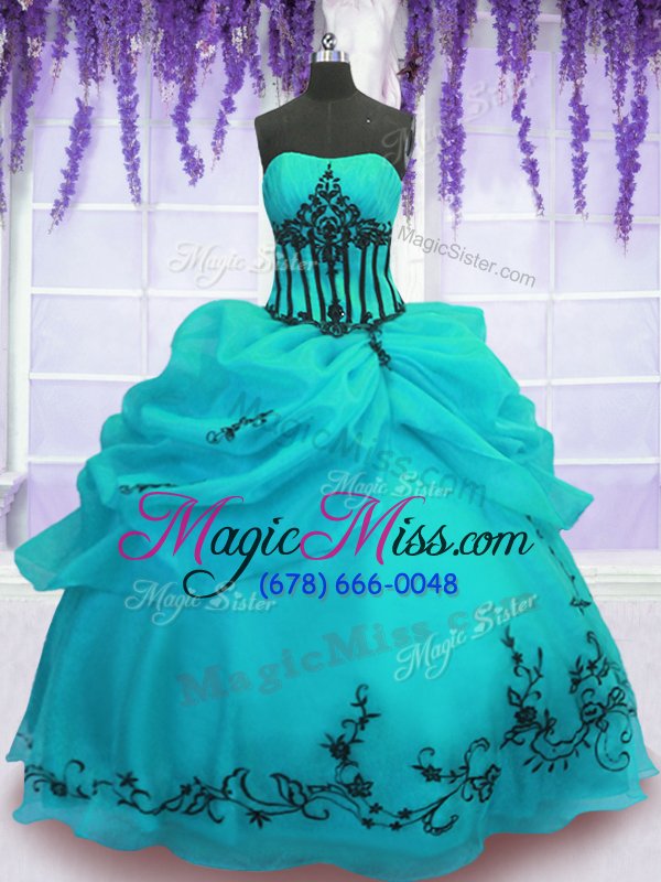 wholesale flare floor length turquoise sweet 16 dress strapless sleeveless lace up