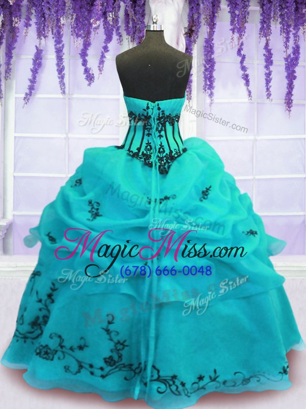 wholesale flare floor length turquoise sweet 16 dress strapless sleeveless lace up