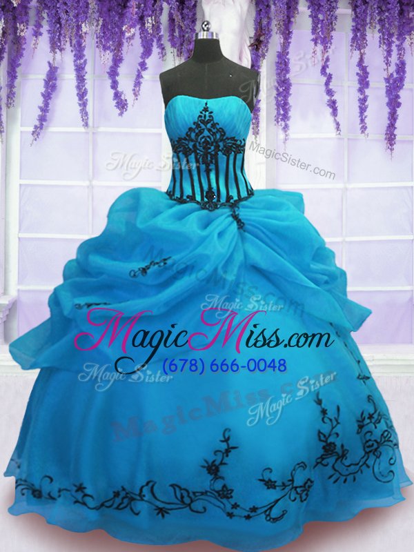 wholesale trendy sleeveless organza floor length lace up quinceanera gown in blue for with embroidery