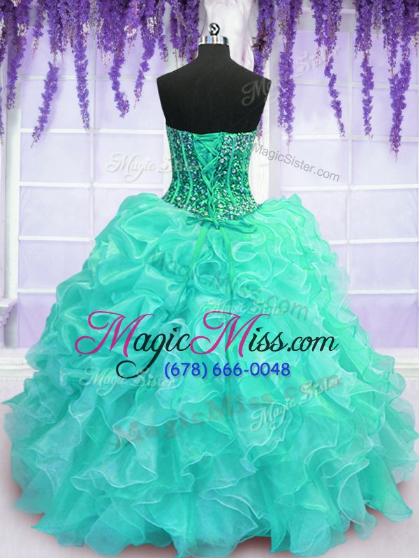 wholesale spectacular sleeveless organza floor length lace up 15th birthday dress in turquoise for with beading and ruffles