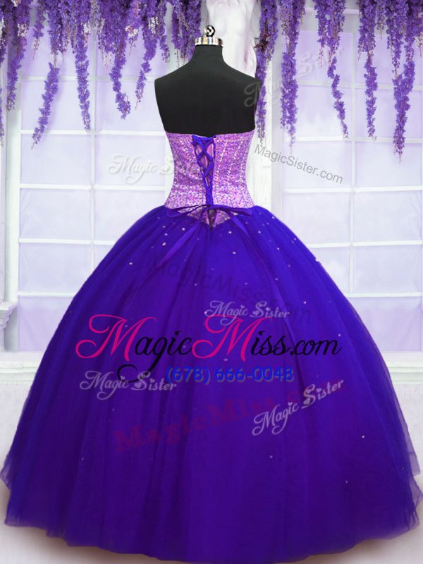 wholesale clearance purple tulle lace up sweetheart sleeveless floor length quinceanera gown beading