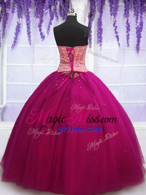 wholesale gorgeous hot pink ball gowns sweetheart sleeveless tulle floor length lace up beading quinceanera gown
