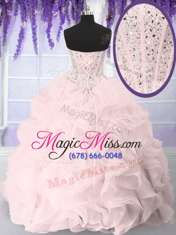 wholesale great sweetheart sleeveless sweet 16 quinceanera dress floor length beading and ruffles pink organza