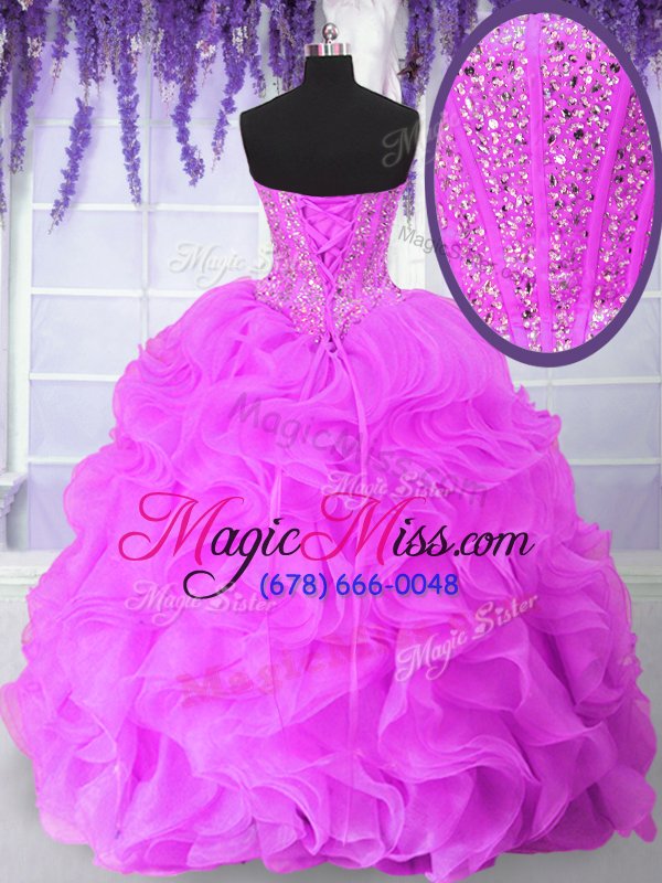 wholesale custom made sweetheart sleeveless quinceanera dresses floor length ruffles and sequins hot pink organza