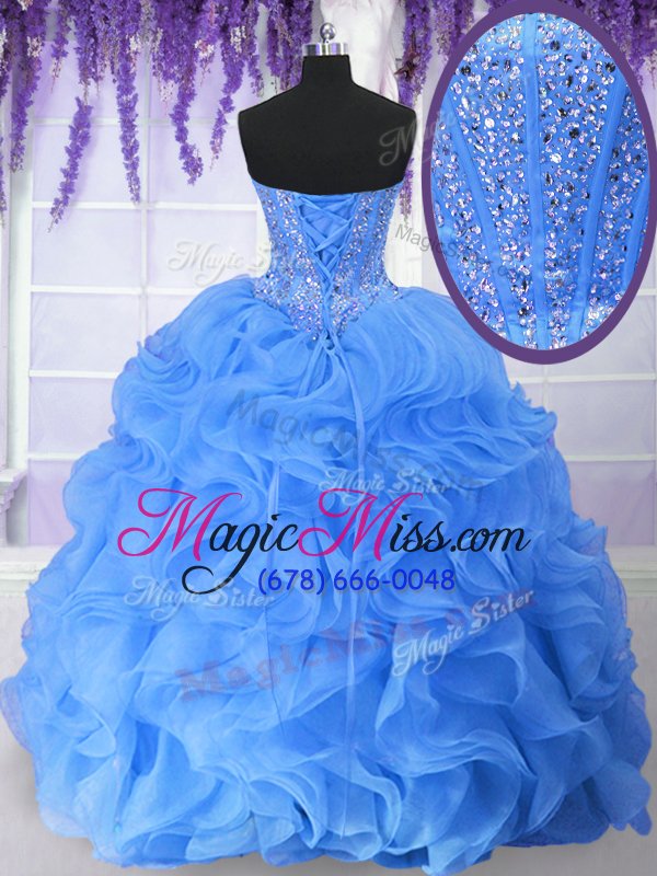 wholesale extravagant sleeveless organza floor length lace up sweet 16 dresses in blue for with ruffles and sequins