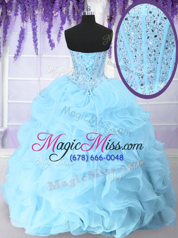 wholesale sophisticated blue ball gowns beading and ruffles ball gown prom dress lace up organza sleeveless floor length