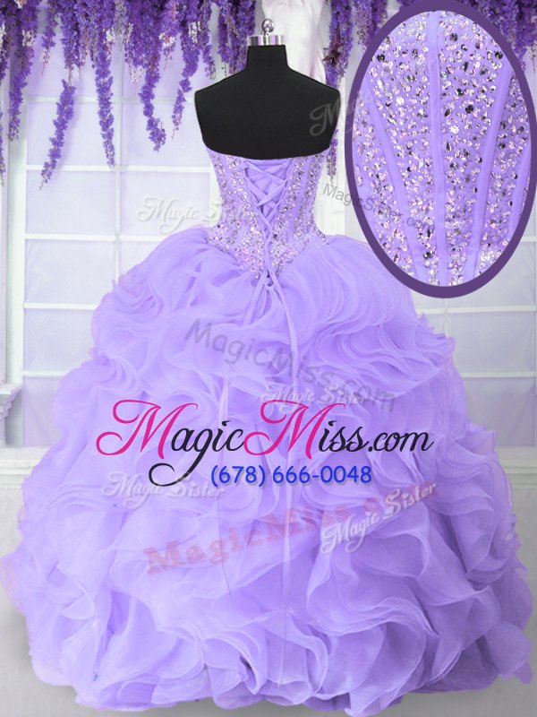 wholesale fashion beading and ruffles sweet 16 quinceanera dress lavender lace up sleeveless floor length