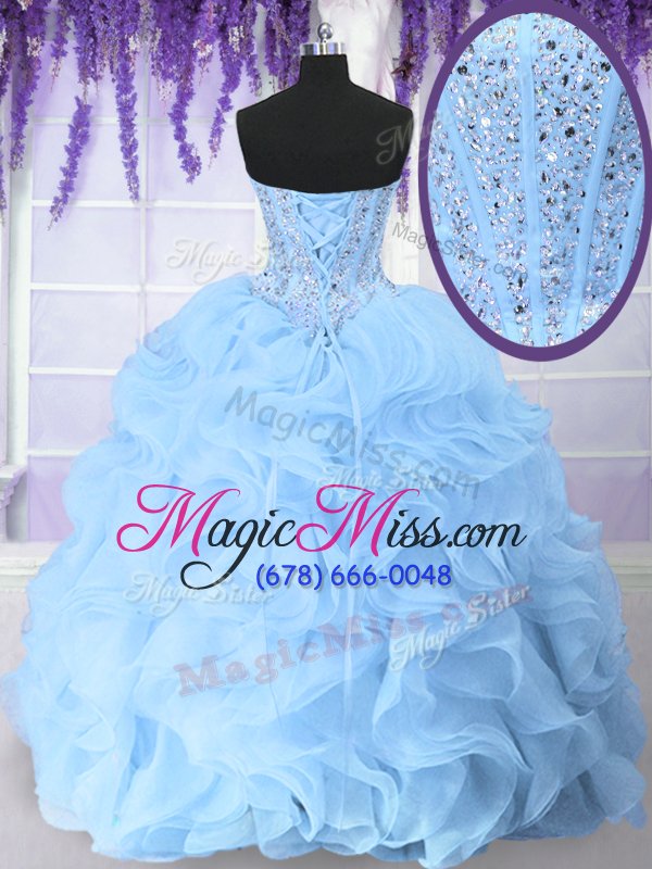 wholesale great light blue sleeveless beading and ruffles floor length sweet 16 dresses