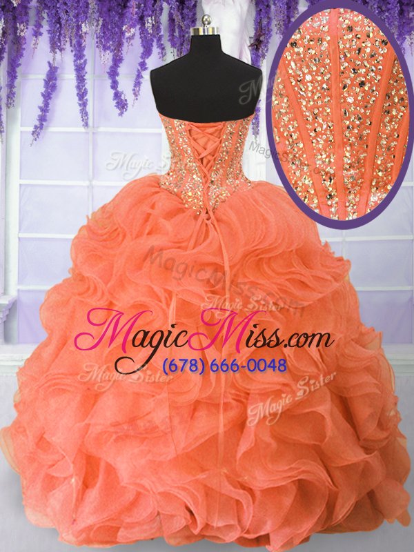wholesale cheap sleeveless lace up floor length beading and ruffles quinceanera dresses