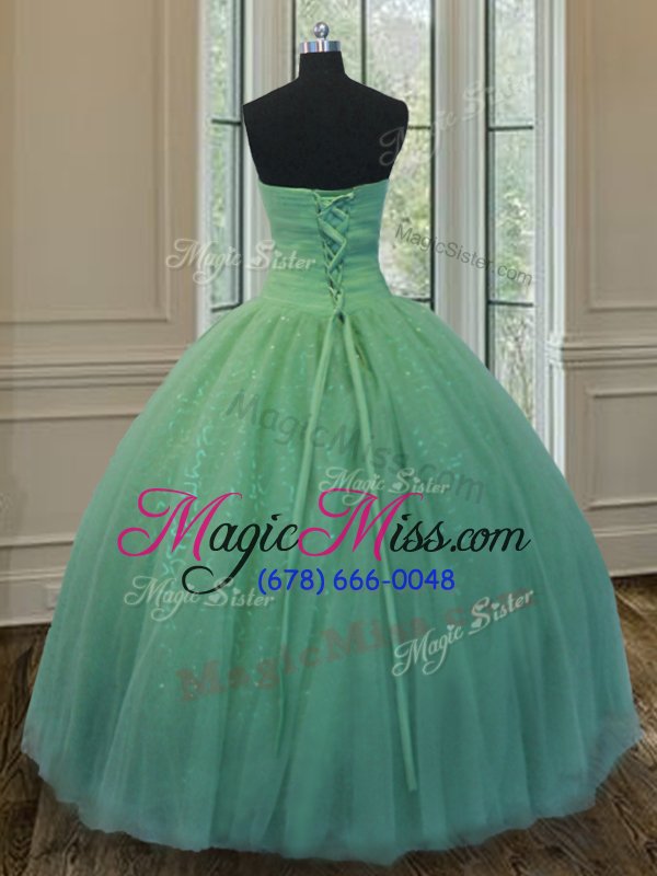wholesale fabulous sweetheart sleeveless tulle and sequined sweet 16 dresses beading and ruching and bowknot lace up