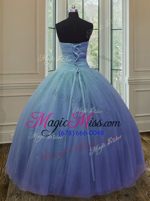 wholesale glittering purple ball gowns sweetheart sleeveless tulle and sequined floor length lace up beading and ruching 15th birthday dress