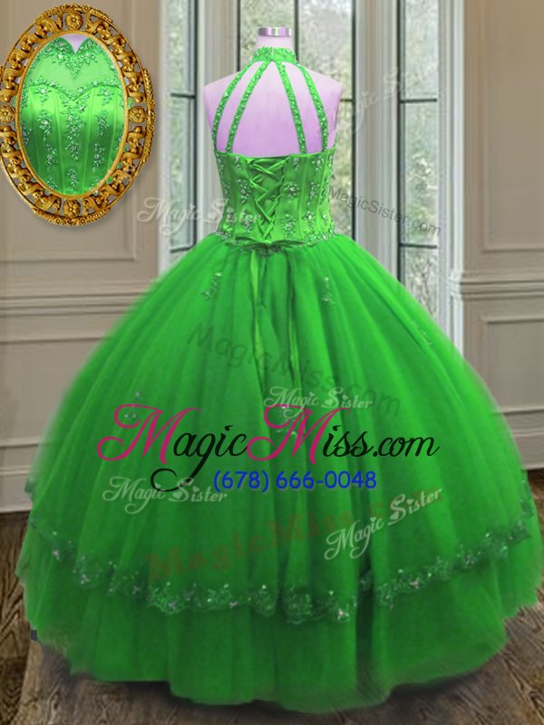 wholesale trendy sleeveless beading and appliques lace up 15th birthday dress