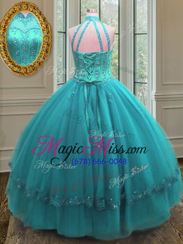 wholesale pretty floor length ball gowns sleeveless aqua blue vestidos de quinceanera lace up