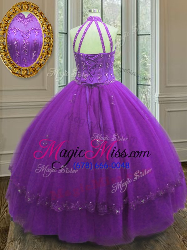 wholesale comfortable floor length lace up 15 quinceanera dress purple and in for military ball and sweet 16 and quinceanera with beading and appliques
