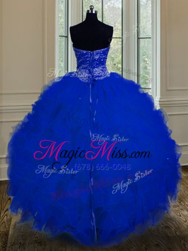wholesale fine beading and ruffles sweet 16 dress royal blue lace up sleeveless floor length