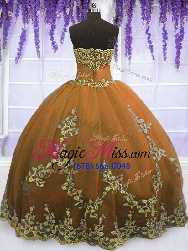 wholesale hot sale floor length brown ball gown prom dress strapless sleeveless zipper