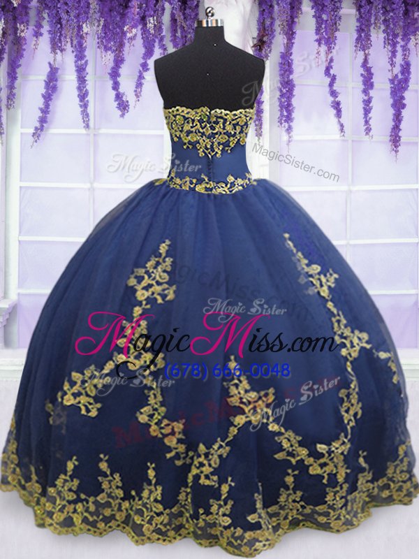 wholesale stunning navy blue sleeveless tulle zipper sweet 16 dresses for military ball and sweet 16 and quinceanera