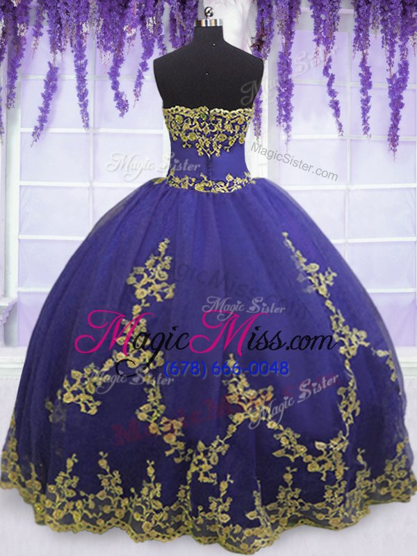 wholesale fancy floor length purple quince ball gowns strapless sleeveless zipper