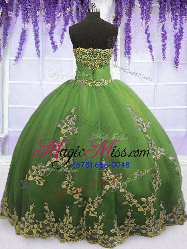 wholesale best selling floor length zipper quinceanera dress olive green and in for military ball and sweet 16 and quinceanera with appliques