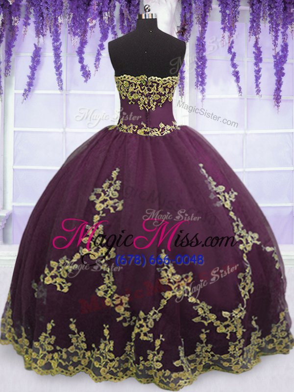 wholesale top selling purple sleeveless tulle zipper sweet 16 dress for military ball and sweet 16 and quinceanera