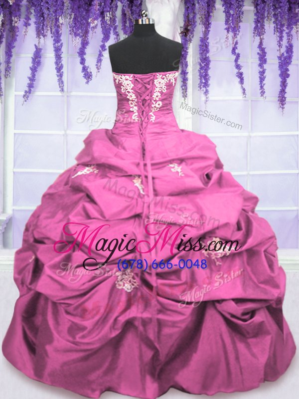 wholesale admirable rose pink taffeta lace up 15th birthday dress sleeveless floor length appliques and pick ups
