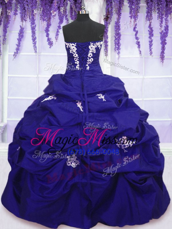 wholesale exquisite sleeveless floor length appliques and pick ups lace up vestidos de quinceanera with royal blue