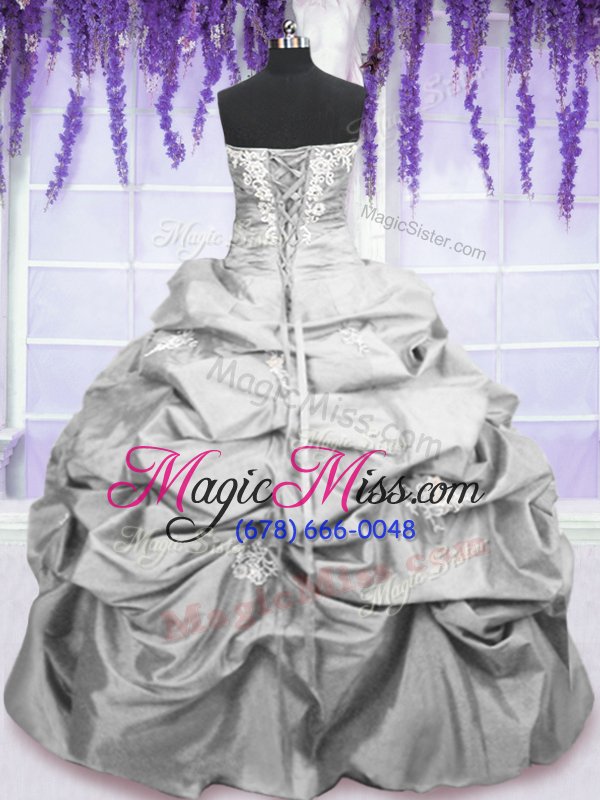 wholesale chic silver sleeveless embroidery and pick ups floor length vestidos de quinceanera