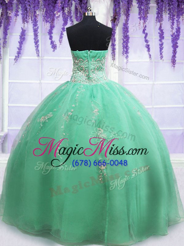 wholesale ideal apple green ball gowns beading and embroidery sweet 16 dresses zipper organza sleeveless floor length