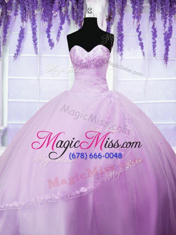 wholesale popular sweetheart sleeveless sweet 16 dresses floor length appliques lilac tulle
