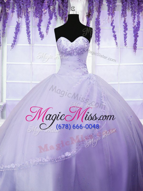 wholesale decent lavender ball gowns appliques sweet 16 dress lace up tulle sleeveless floor length