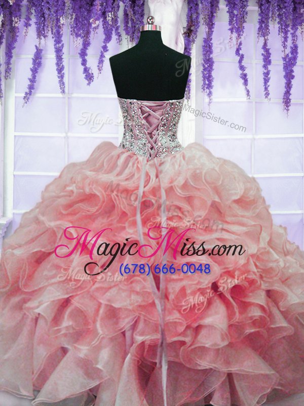 wholesale dynamic floor length red quinceanera dress organza sleeveless beading and ruffles