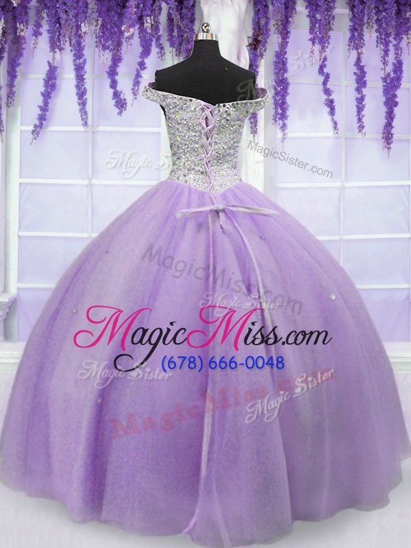 wholesale classical off the shoulder floor length ball gowns short sleeves lavender quinceanera dress lace up