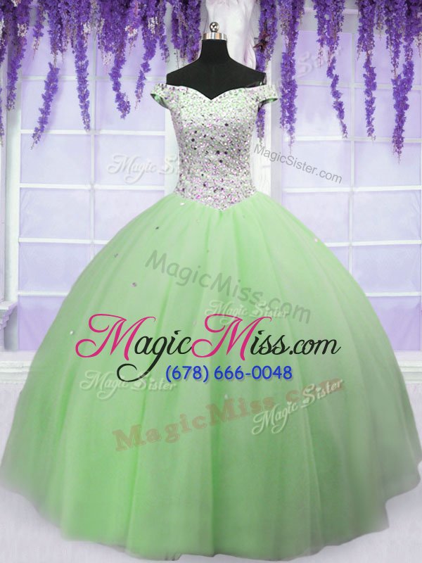 wholesale sweet off the shoulder tulle short sleeves floor length sweet 16 quinceanera dress and beading